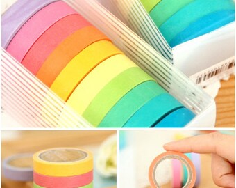 10 Colorful Mini Washi Tape Set, Rainbow Washi Tape (4A-1)