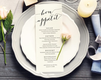 Bon Appetit Wedding Menu Templates, Editable Wedding Menu, Instant Download, DIY Wedding, Printable Wedding Menu Template, DIY Bride