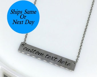Custom Text Necklace, Silver Bar Necklace, Custom Bar Necklace, Engraved Bar Necklace, Engraved Silver Bar, Engraved Jewelry,Bar Necklace
