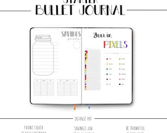 Bullet Journal Printable - Starter Journal - Template BUJO - Dotted Grid - Savings Jar - Year in Pixels - Weekly Spread - Calendar