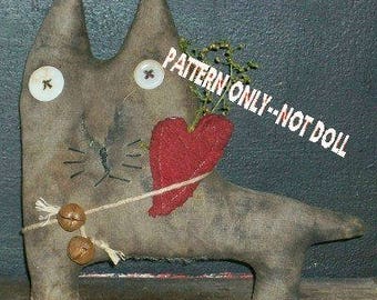 Cat with heart epattern-NOT DoLL Crows Roost Prims 248e Primitive Claude epattern immediate download