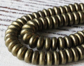 6mm Rondelle Beads Rondelle Spacer Beads - Jewelry Making Supply - Antique Gold Metallic Suede - Choose Amount