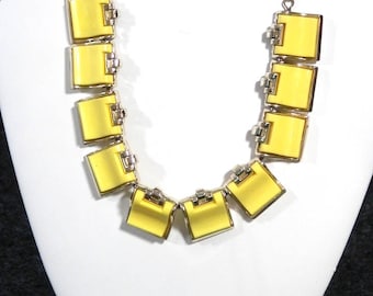 1950s Yellow Chiclet Necklace and Clip Earring Set