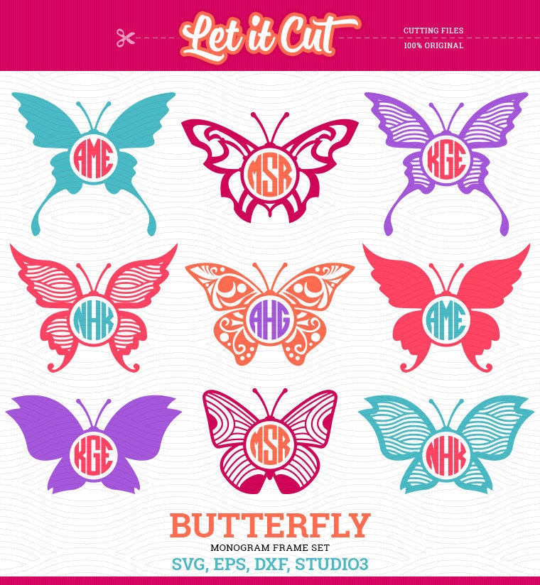 Download Butterfly Circle Monogram Labels SVG EPS DXF Studio3 Cut