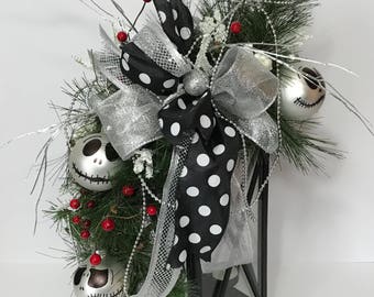 Nightmare Before Christmas Lantern Swag, Jack Skellington Ornaments, Xmas Tree Topper, Holiday Christmas Decor, small wreath, New