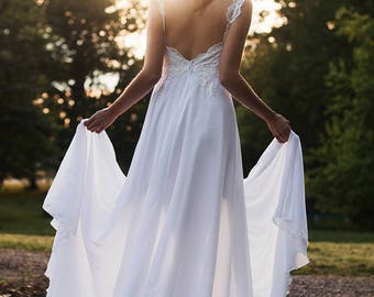 Beach Wedding Dress - Lace WeddIng Dress - Boho Wedding Dress - Backless Wedding Dress - Bohemian Wedding Dress - Chiffon Wedding Dress
