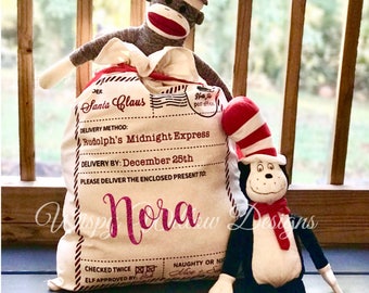 Santa Sack with Name, Santa Claus Bag, Santa Sacks, Santa Bags, Christmas Gift Bag, Canvas Bag, Personalized Christmas, Santa Name Bag