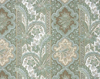 Retro Wallpaper by the Yard 70s Vintage Wallpaper - 1970s Botanical Wallpaper Green and Brown Leaves on Stripes