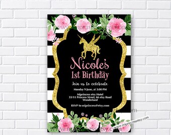 Unicorn Invite Girl Party Gold Unicorn Birthday Invitation Magical Unicorn Girl Unicorn Invite Girl Party Gold Unicorn Birthday Invitation Magical Unicorn Girl