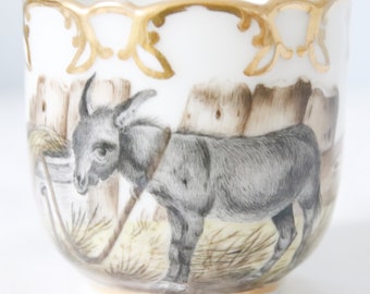 Sweet Vintage Porcelain Cup and Saucer with Donkey Decor, Belgium