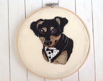 Embroidered Hoop "Dog".Bamboo Hoop.