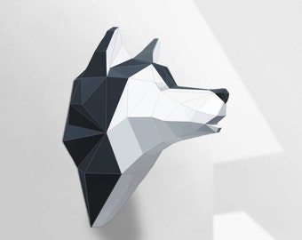 Wolf Sculpture, Husky Papercraft, Make your own paper wolf / husky, Room decoration, paper craft, Low poly, printable DIY template, PDF