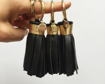 Mini Black Leather Tassel Keychain