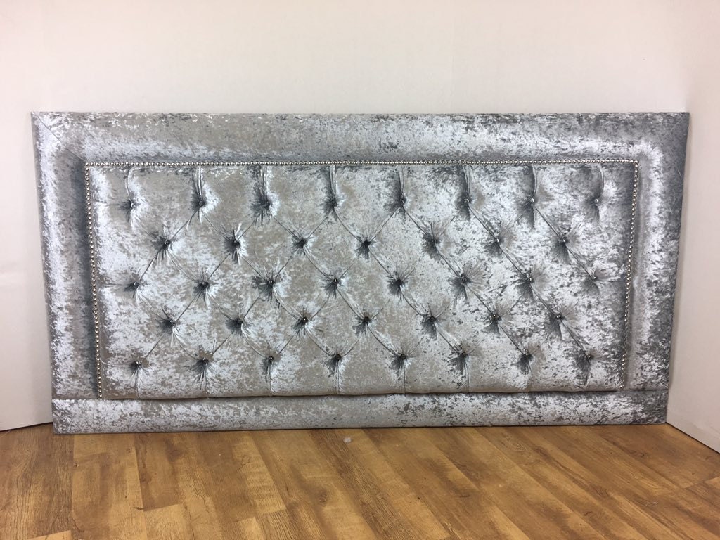 Silver Crushed Velvet Diamante Headboard