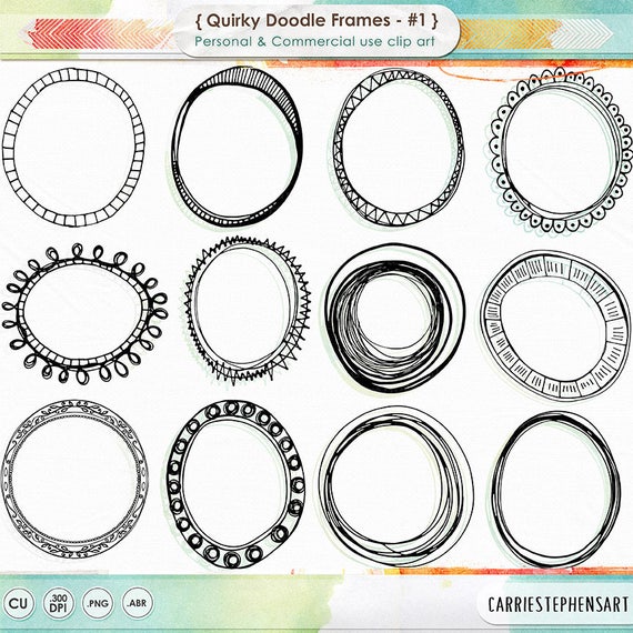 Quirky Doodle Frame ClipArt Oval & Round Label Printable Logo