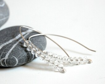 Silver Clear Earrings - Sterling silver and Czech Glass clear beads
