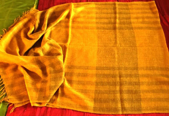 Striped yellow stole shawl wrap scarf in soft lightweight Sheep Merino wool