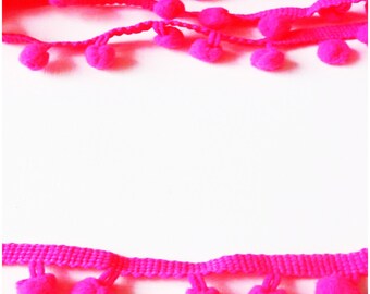 1M Neon Pink Pom Pom Trim 10mm Haberdashery