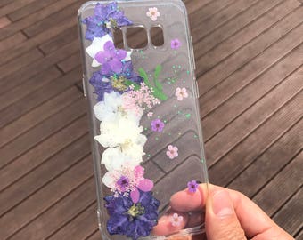 Dried Flower Samsung Galaxy S8 Case, Flowers Samsung Galaxy s8 Plus Case, Pressed Flower Galaxy s5 Purple Floral Samsung Galaxy Note 8 Case