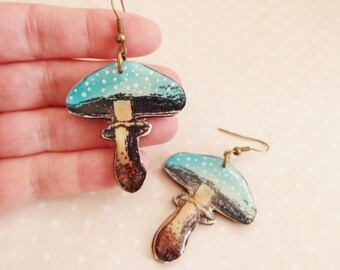 Earrings mushrooms Amanitas resin polymer clay. polymer clay resin mushroom earring