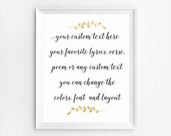 Citation calligraphie personnalisée, mot signe, imprimable sur mesure, Custom Wall Art, impression personnalisée, art poème personnalisé, sur mesure devis impression