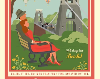 Bristol Greetings Card - Red Advert Suspension Bridge