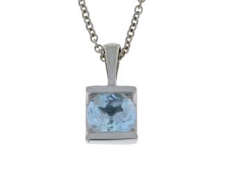 1 Ct Natural Aquamarine Round Pendant .925 Sterling Silver