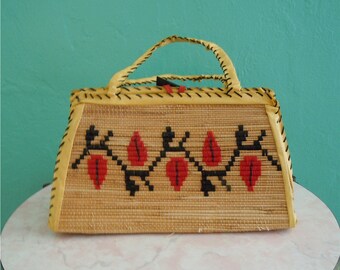 60's straw embroidered handbag