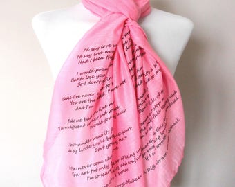 George Michael Scarf. Pink. Music lyrics scarf with 'A Different Corner' print. Poetry scarf.