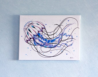 Jellyfish art and Impressionist painting / / gift home decor / / Aqua and marine atmosphere