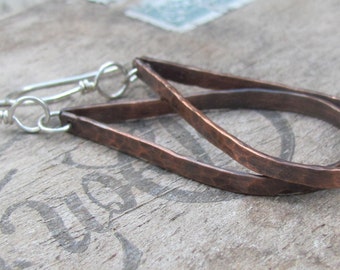 Copper Hoop Earrings, Copper Jewelry, Boho Hoop Earrings, Hand Stamped Earrings, Copper Earrings