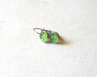 Green Druzy Drop Earrings - Faux Stone Minimalist