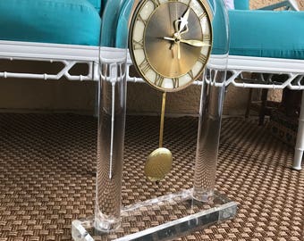 Vintage Lucite Brass Clock