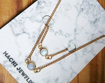 Gold Rainbow Moonstone Necklace and Bracelet gift set