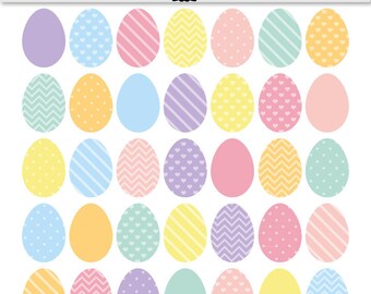 Easter Egg Clip Art Patterned pastel Easter clipart - INSTANT DOWNLOAD - minimalist easter eggs stripes, chevron, spots, hearts