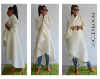 Maxi coat / White warm coat /Long extravagant coat /Women wool coat /Adorable Cashmere coat /Winter wool coat