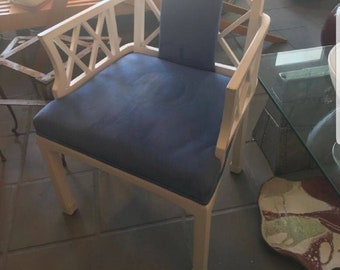 Chippendale Arm Chair in Blue ultra suede (4 availdble)