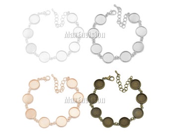 12mm Round Bezel Bracelet Blanks Forms fit 12mm Round Cabochons, Marbles, Resin, Buttons, Etc. eight 12mm round blank bezels 5 PCS M154