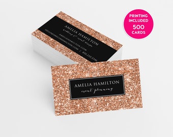 Rose Gold Glitter Business Cards Design 500 Printed Business Cards Template Personalized Calling Card Hair Makeup Lipsense Fashion Skincare