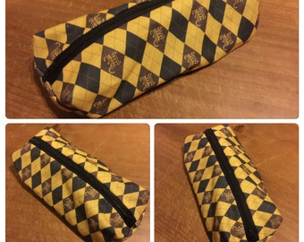 Hufflepuff (Hogwarts) themed pencil case or make up bag - handmade fandom fabric