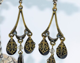 Chandelier Drop Earrings - Vintage Gold Toned