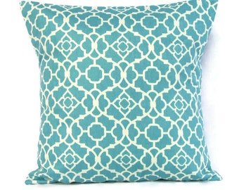 Aqua Throw Pillow, Aqua Pillow Cover, Aqua White Pillow, Decorative Throw Accent Geometric Aquamarine Seafoam Lumbar Zipper