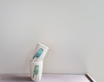 Mini bird vase, a pair of small green and blue bird vases, stocking stuffer