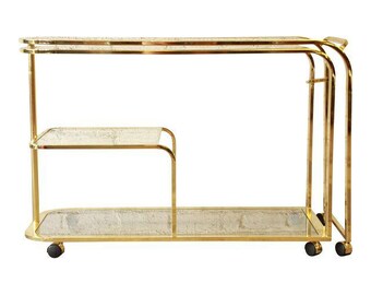 Milo Baughman for DIA Expandable Brass and Glass Bar Cart / Hollywood Regency Tea Cart / Designer Furniture