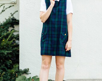 Mod Dolly / Dorothy Pinafore / Navy Green / Plaid / Tartan