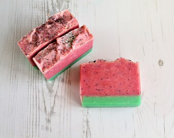 Watermelon | Cold Process Soap | Vegan Friendly | Cruelty Free | Natural Exfoliation | Gifts Under 10 | SLS Free | Watermelon Gifts |
