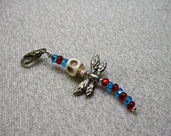 Dia de los Muertos/Day of the Dead Dragon Fly Skull Zipper Pull
