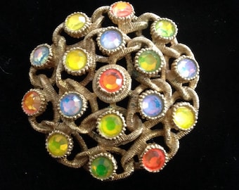 Vintage Sarah Conentry Brooch with colorful Rhinestones
