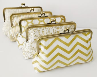 Bridesmaid Gift, Clutch Purse, Gold and white Wedding Clutches, Accessory, Formal purse
