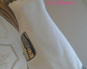 Terry Apron, in white, grey and yellow, long pattern